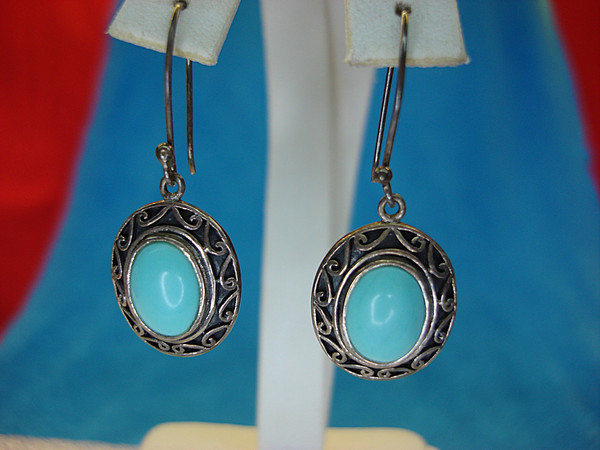 Sterling Silver Turquoise Dangle Earrings - Southwest Style (Pre-Owned, Excellent Condition)