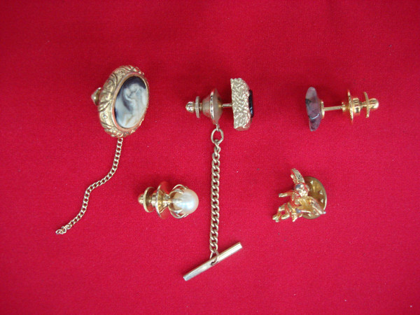Vintage Gold Tone Tie Tack Lot of 5 - Unique Lapel Pin Collection #481