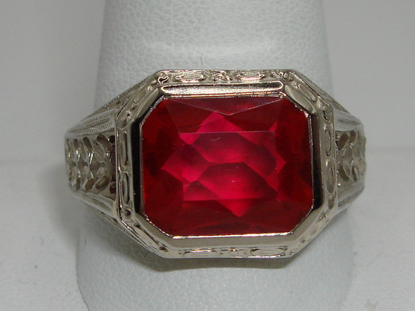 Vintage 1926 Art Nouveau 10K Gold Simulated Ruby Ring (Size 12)