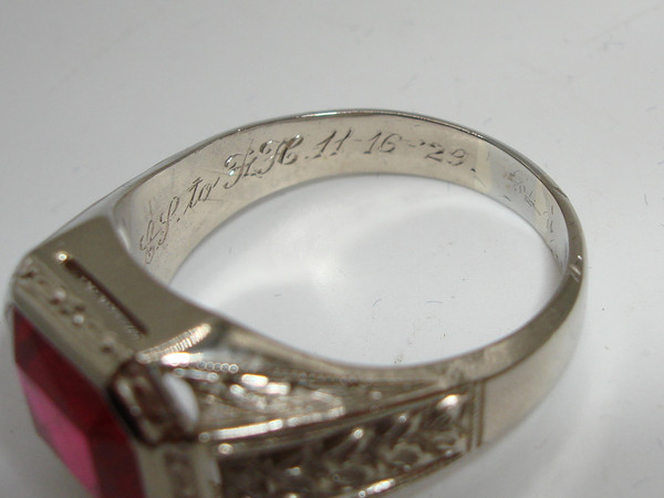 Vintage 1926 Art Nouveau 10K Gold Simulated Ruby Ring (Size 12)