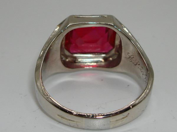 Vintage 1926 Art Nouveau 10K Gold Simulated Ruby Ring (Size 12)