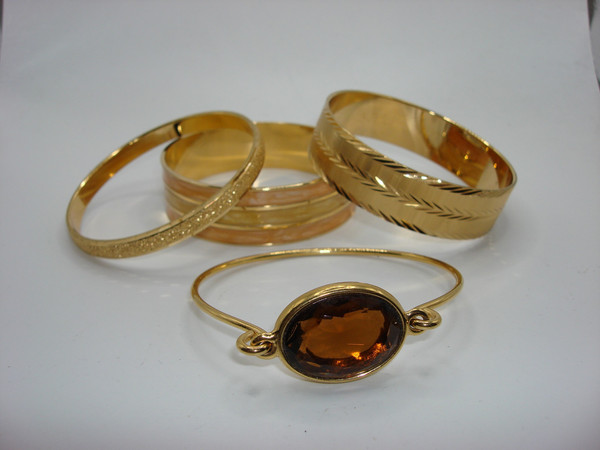Vintage Monet Bracelet Set (4pc) | Gold Tone, Enamel & Amber | Estate Find - 7.5 Inch