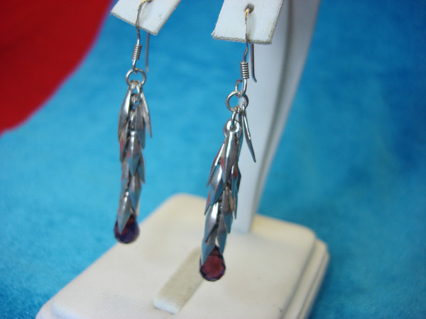 Vintage Sterling Silver Dangle Earrings with Purple Stones (2