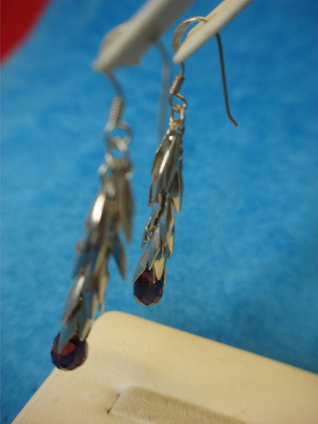 Vintage Sterling Silver Dangle Earrings with Purple Stones (2