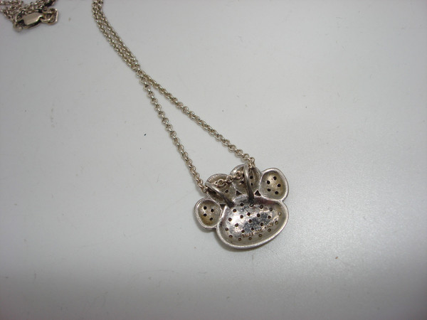 Sterling Silver Paw Pendant Necklace with Black & White CZ - 925 FAS