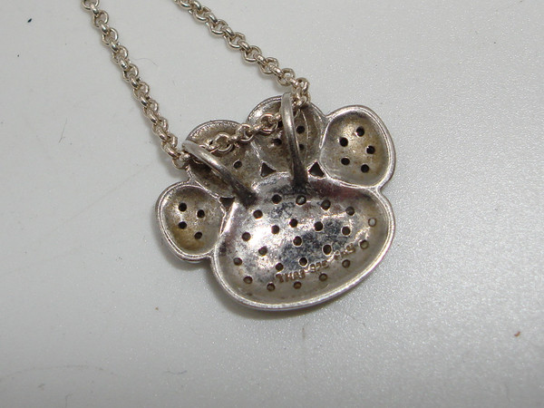 Sterling Silver Paw Pendant Necklace with Black & White CZ - 925 FAS
