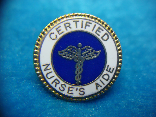 Vintage Gold Tone Nurse's Aide Pin - White/Blue Enamel - Collectible Gift #471