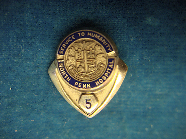 Vintage North Penn Hospital Sterling Silver 5-Year Service Pin with Blue Enamel - #472