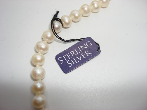 Genuine Freshwater Pearl & Sterling Silver Choker Necklace & Earrings Set - Near Mint