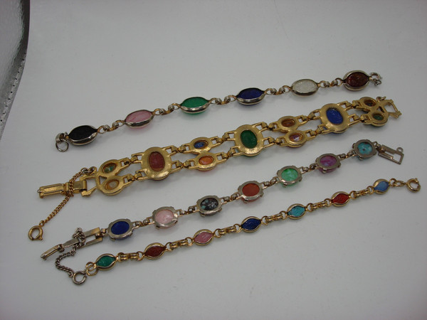 Vintage Multicolor Glass Scarab Bracelet Set of 4 | Silver & Gold Tone