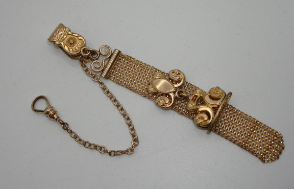 Antique Victorian C.R.H. Gold Filled Mesh Watch Fob & Chain - Exquisite Slide Detail