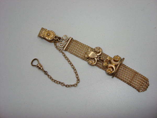 Antique Victorian C.R.H. Gold Filled Mesh Watch Fob & Chain - Exquisite Slide Detail