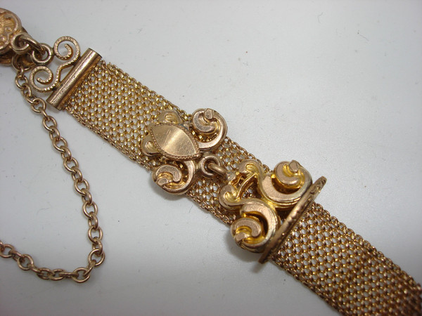 Antique Victorian C.R.H. Gold Filled Mesh Watch Fob & Chain - Exquisite Slide Detail