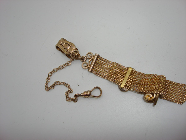 Antique Victorian C.R.H. Gold Filled Mesh Watch Fob & Chain - Exquisite Slide Detail