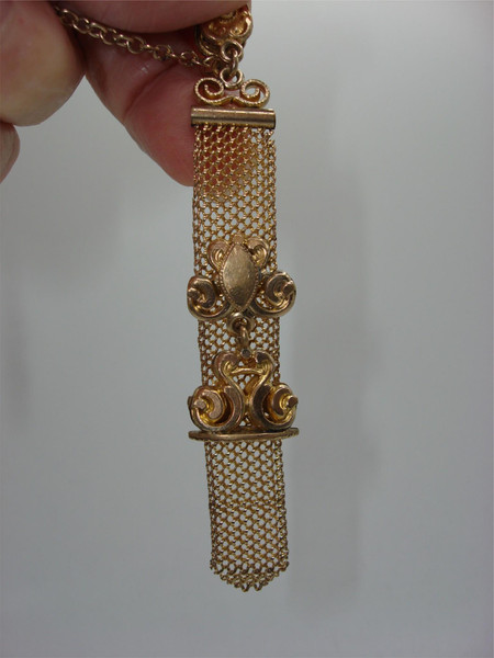 Antique Victorian C.R.H. Gold Filled Mesh Watch Fob & Chain - Exquisite Slide Detail