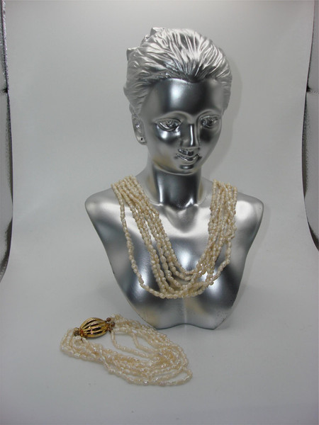 Vintage 6-Strand Cream White Freshwater Pearl Necklace & Bracelet Set (16