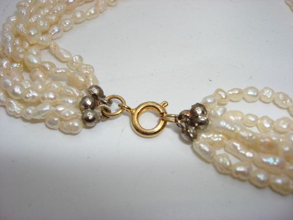 Vintage 6-Strand Cream White Freshwater Pearl Necklace & Bracelet Set (16