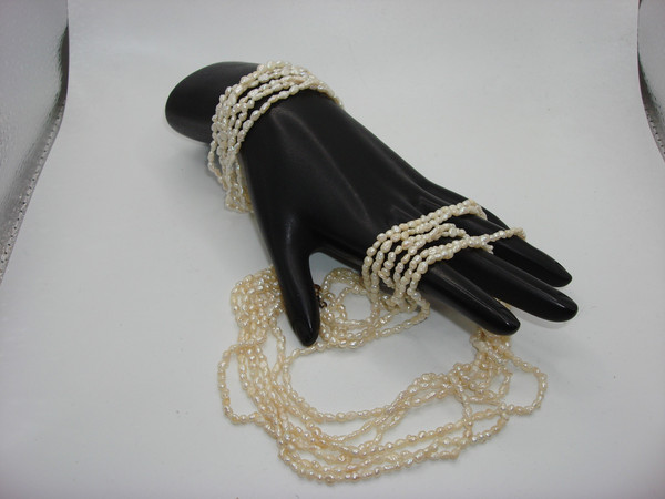 Vintage 6-Strand Cream White Freshwater Pearl Necklace & Bracelet Set (16