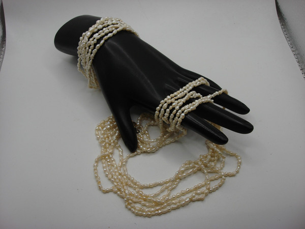 Vintage 6-Strand Cream White Freshwater Pearl Necklace & Bracelet Set (16