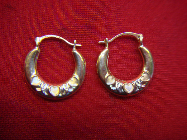 10K Tri-Color Gold Hoop Earrings with Hearts - Petite & Elegant