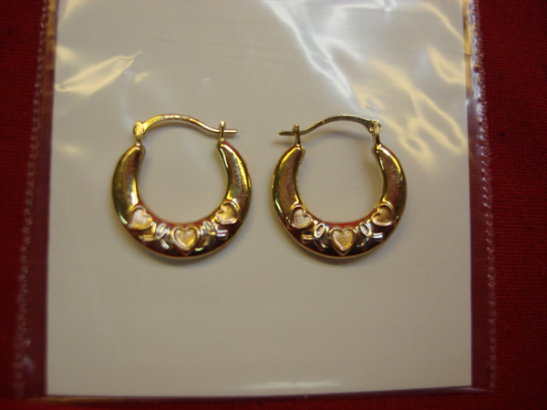 10K Tri-Color Gold Hoop Earrings with Hearts - Petite & Elegant