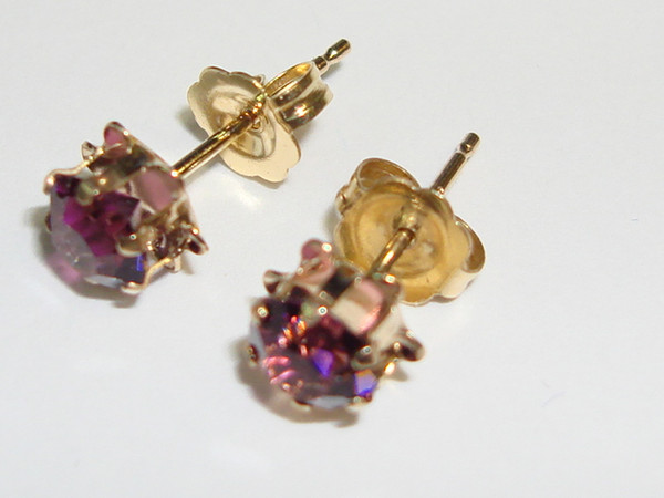 Sparkling 14K Gold Amethyst Stud Earrings (1/2ctw) - Pre-Owned