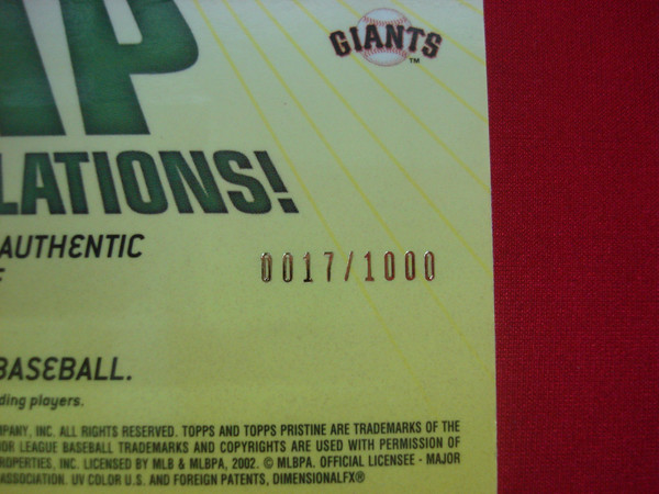 2002 Topps Pristine Jeff Kent Jersey Card #IG-JK (0017/1000) - San Francisco Giants