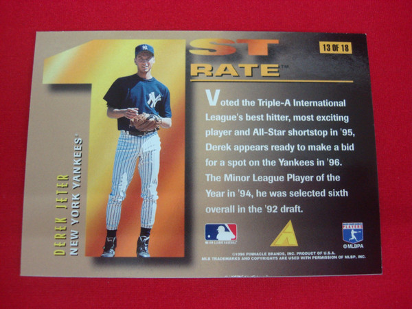 Derek Jeter 1996 Pinnacle 1st Rate DuFex Foil Rookie Card #13 NY Yankees - Professionally Graded