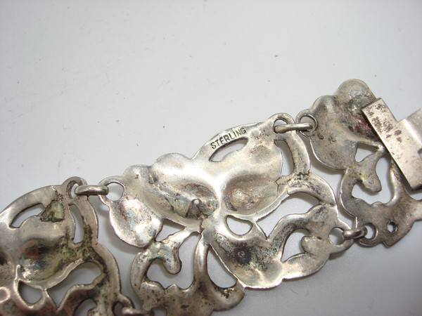 Antique Art Nouveau Sterling Silver Floral Bracelet - 7.25