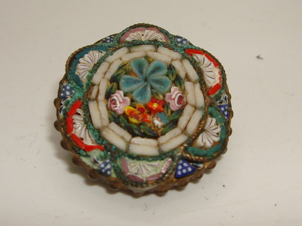 Vintage Micro Mosaic Pin, Made in Italy - Delicate Floral Design