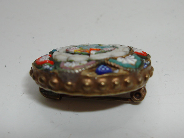 Vintage Micro Mosaic Pin, Made in Italy - Delicate Floral Design