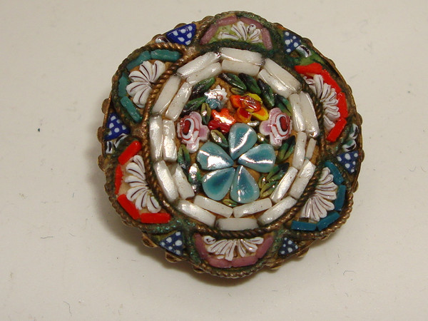 Vintage Micro Mosaic Pin, Made in Italy - Delicate Floral Design