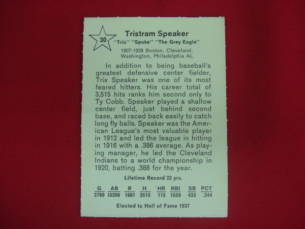 1961 Golden Press Tris Speaker Baseball Card #30 (Boston/Cleveland/Washington) - Vintage Gem!
