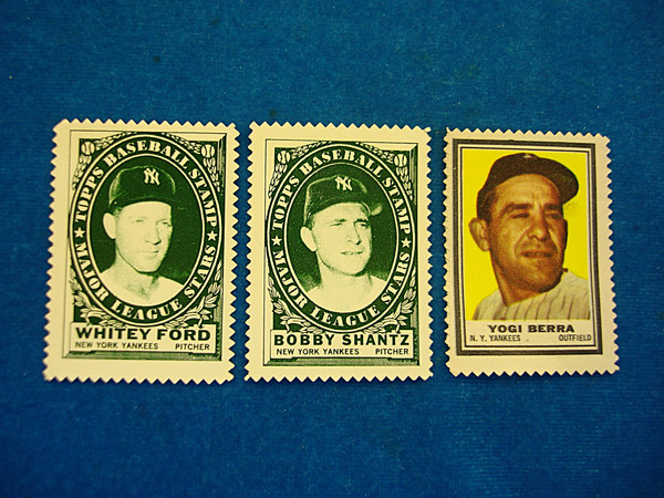 Vintage Topps Baseball Stamps 1960s - Berra, Shantz & Ford (Full Gum)