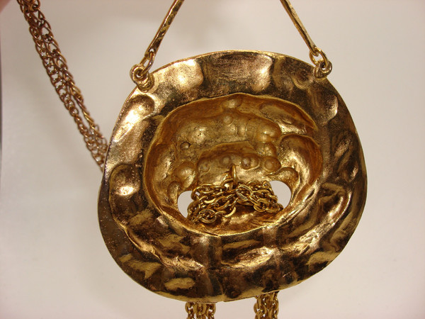 Vintage Chinese Dragon Pendant Necklace - Gold Tone, 7 Inch, Statement Piece