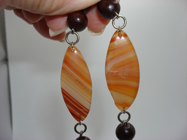 Vintage Quartz & Wood Bead Necklace | Marquise Cut Stones | Statement Piece
