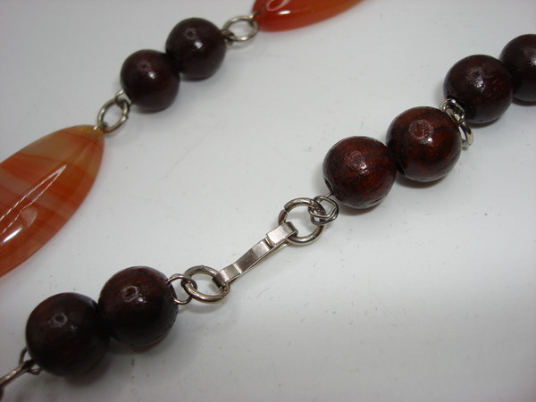 Vintage Quartz & Wood Bead Necklace | Marquise Cut Stones | Statement Piece