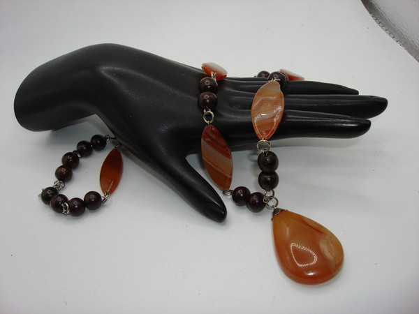 Vintage Quartz & Wood Bead Necklace | Marquise Cut Stones | Statement Piece