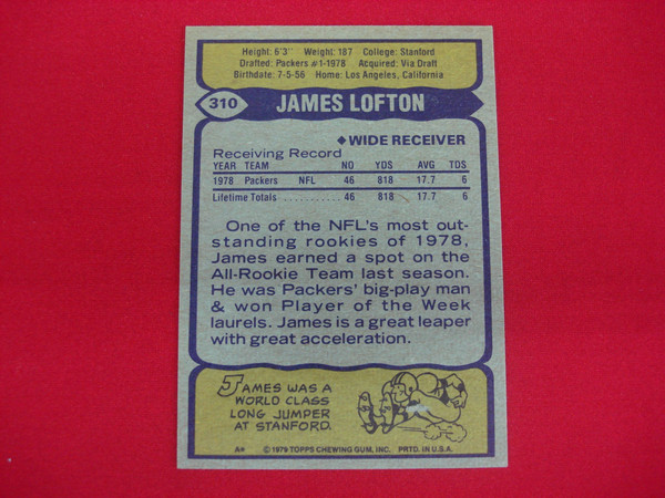James Lofton 1979 Topps Rookie Card (#310 RC) - Green Bay Packers Legend - PSA Graded