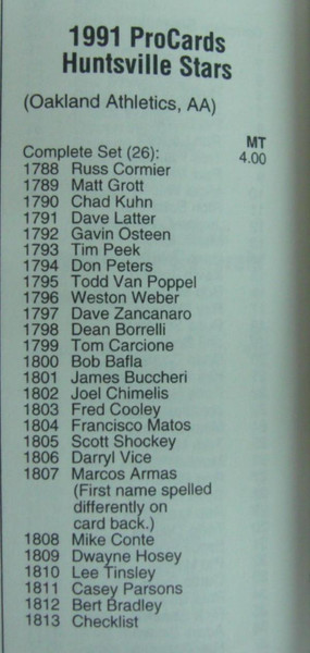 1991 Huntsville Stars ProCards MiLB Team Set (Todd Van Poppel, Oakland Athletics Affiliate) - Factory Sealed