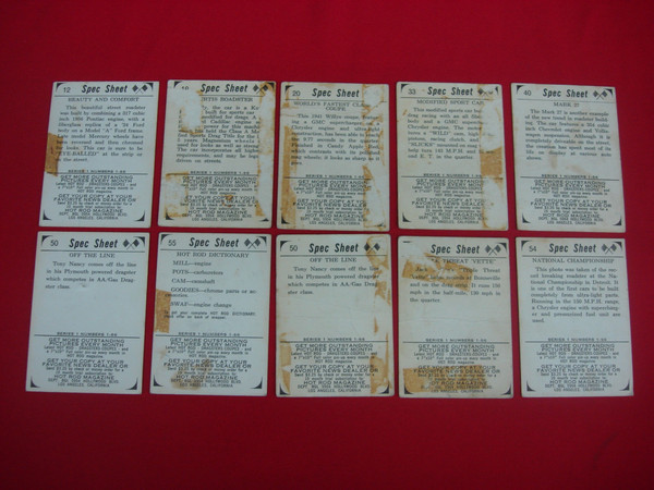 Vintage 1965 Donruss Hot Rod Magazine Trading Cards (10-Card Lot) - Classic Cars