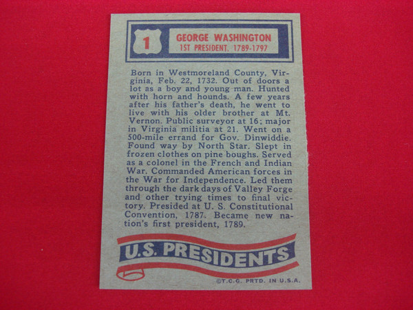 1972 Topps U.S. Presidents George Washington #1 Trading Card (EX/MT)