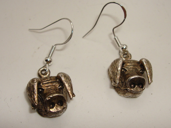 Vintage Sterling Silver Pig Head Earrings (925) - Unique & Charming