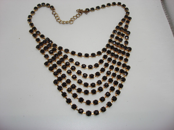 Glamorous Vintage 7-Strand Black Rhinestone Bib Necklace (1980s Estate Find)