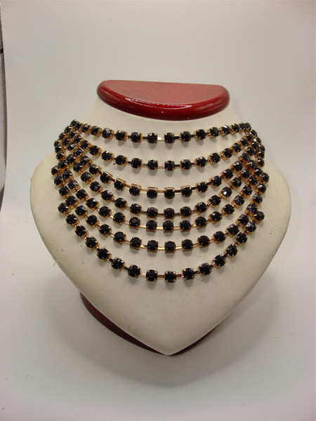 Glamorous Vintage 7-Strand Black Rhinestone Bib Necklace (1980s Estate Find)