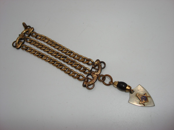 Antique Victorian Masonic Trowel Fob - Silver & Blue Enamel, Watch Chain Included