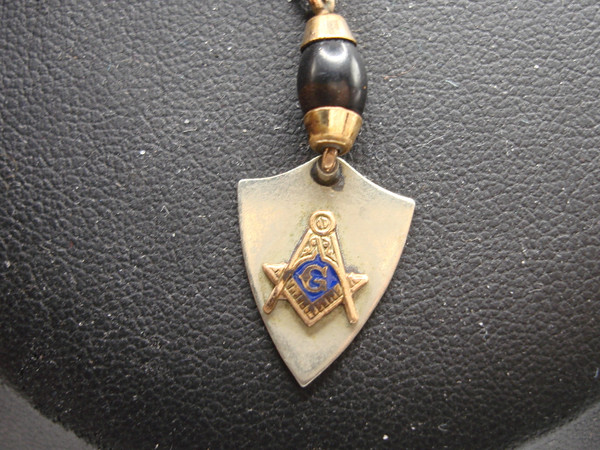 Antique Victorian Masonic Trowel Fob - Silver & Blue Enamel, Watch Chain Included