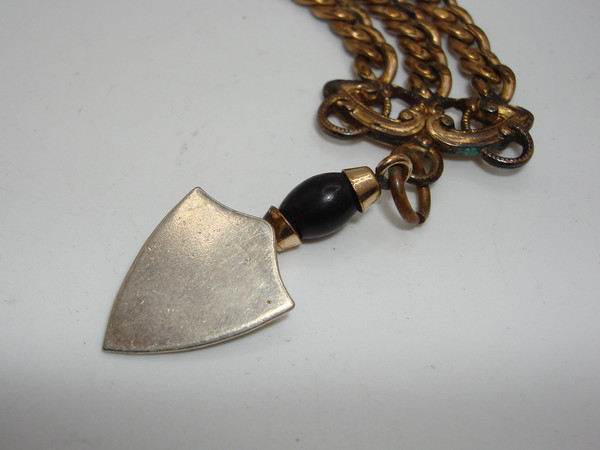 Antique Victorian Masonic Trowel Fob - Silver & Blue Enamel, Watch Chain Included