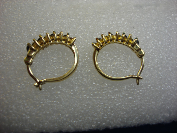 Sterling Silver & Gold Vermeil Sapphire & Diamond Hoop Earrings - Elegant Gift