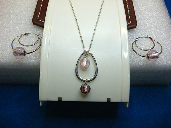 Sterling Silver Pink Stone Jewelry Set - Necklace, Pendant & Earrings
